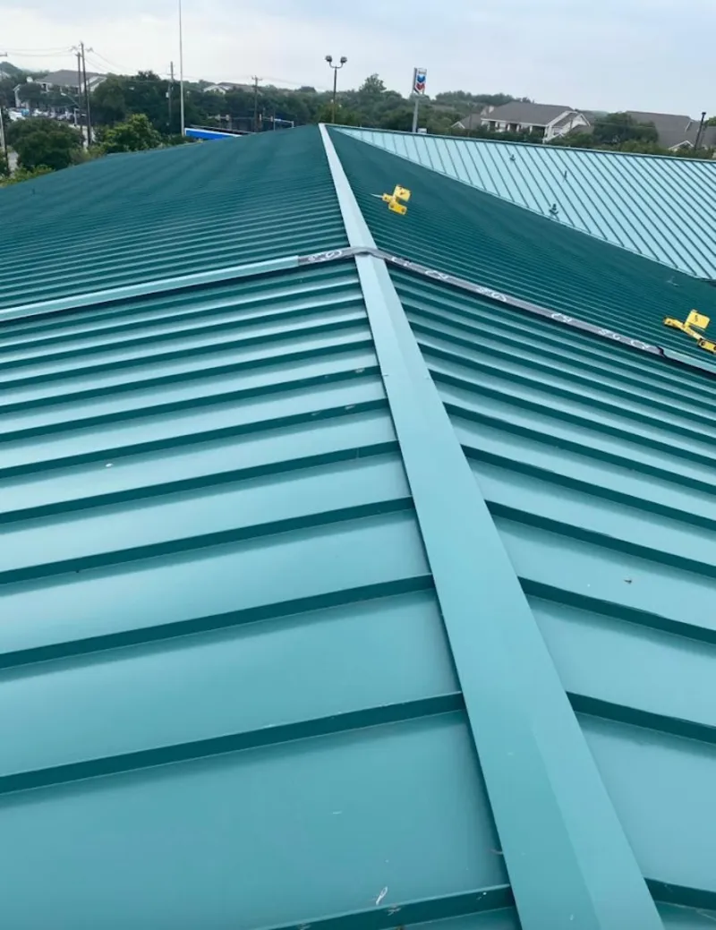 Green commercial metal roof ridge and valley for Metal Roof Repair in Sharon
